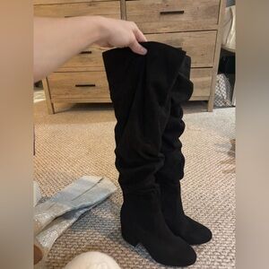 Black Suede Knee-High Boots